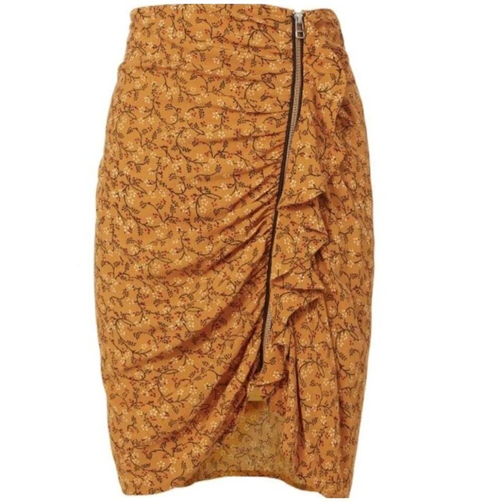 Veronica Beard Spencer Floral Print Ruffle Zip Font Skirt Size 2 Saffron - Picture 1 of 7